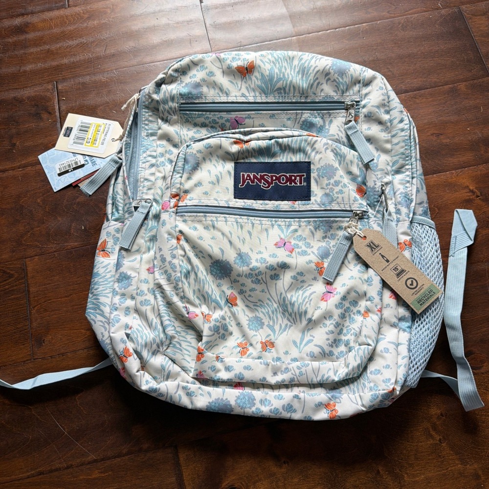 JanSport Big Student Backpack Fluttering Fields Floral Butterfly XL JS0A47JKLK4